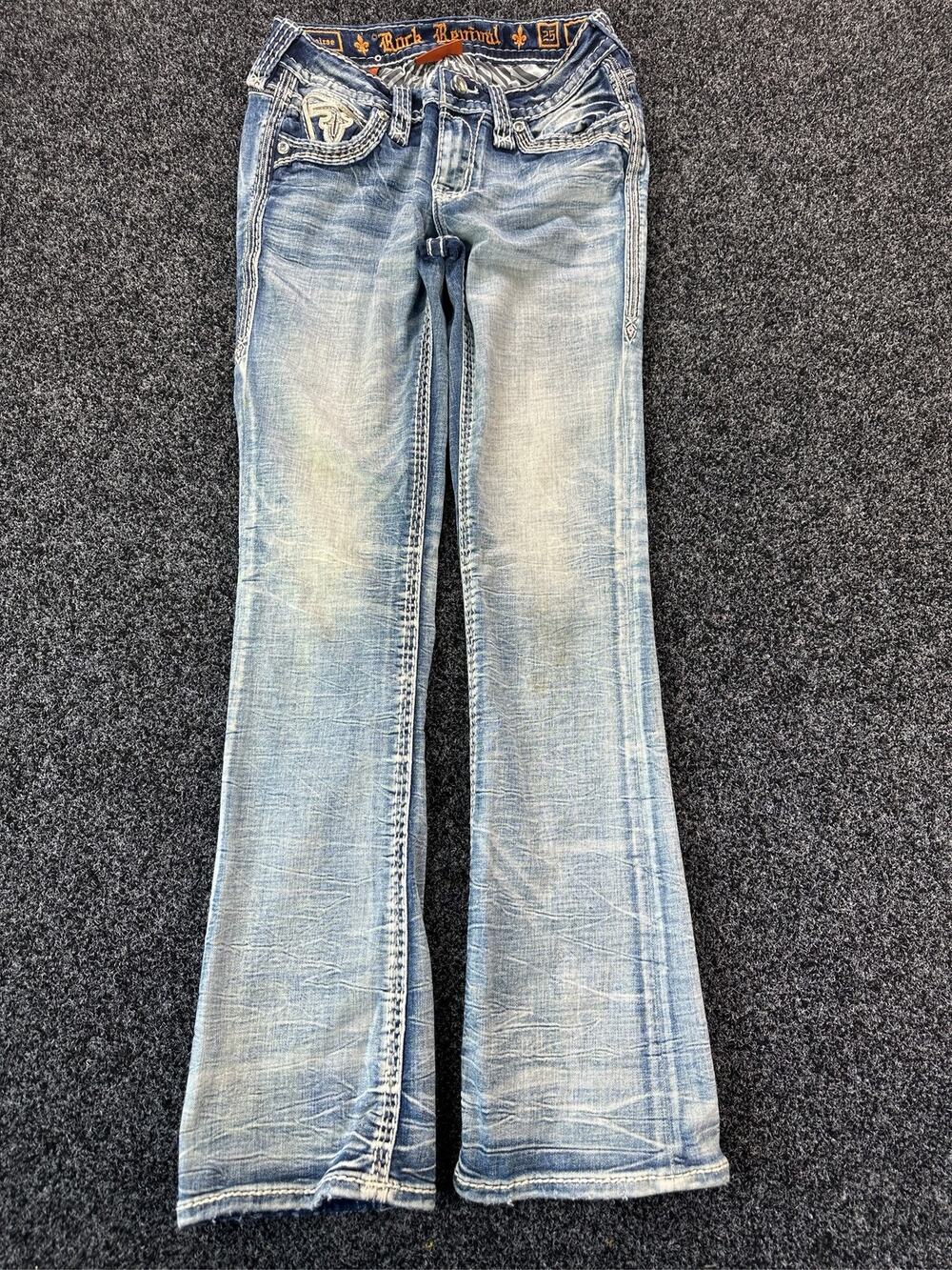 Rock Revival Women's Bootcut Jeans Blue Denim Embellished Pockets Size 25